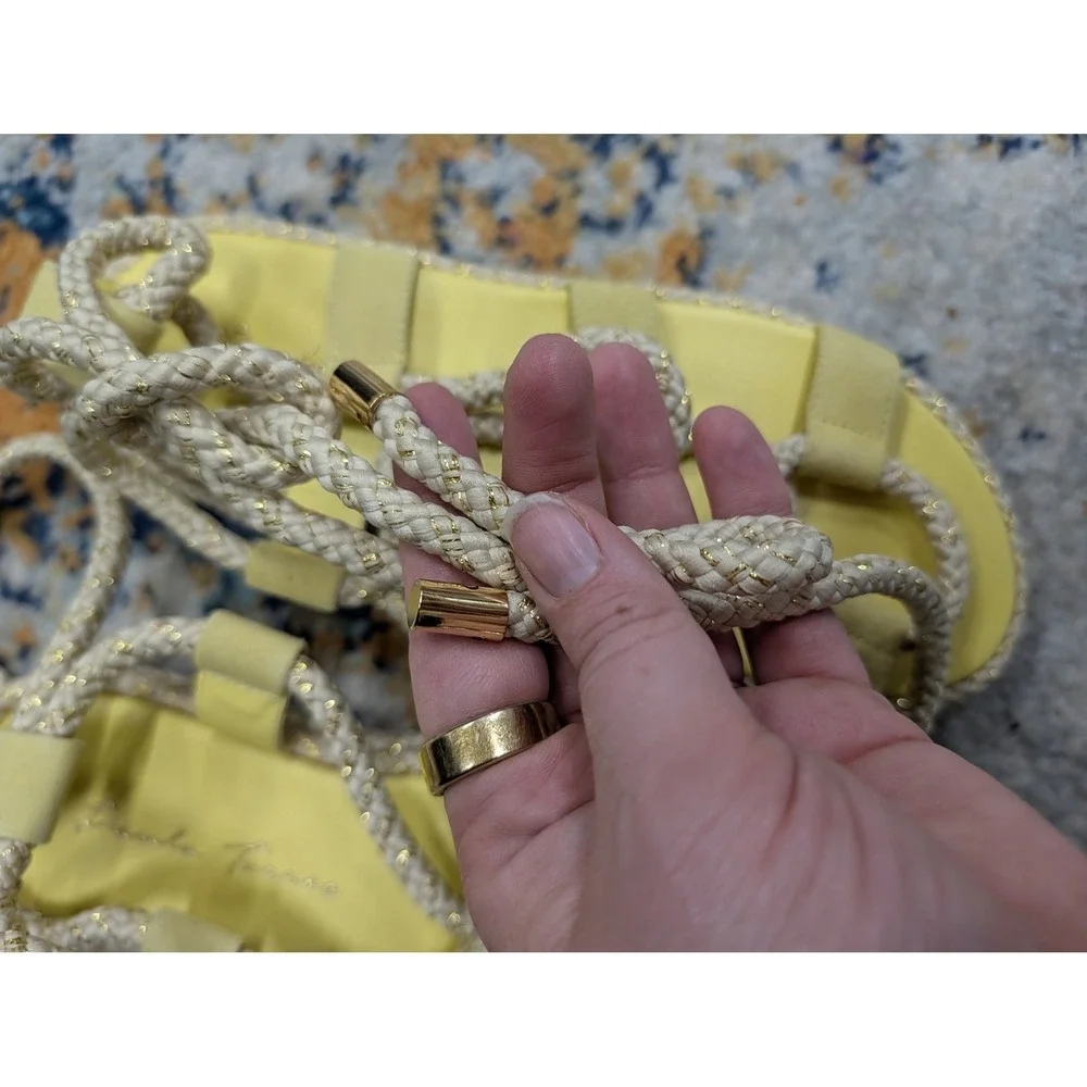 Paula Torres NEW Liz Lima Yellow Rope Lace Up Gladiator Espadrille Sandals- 7